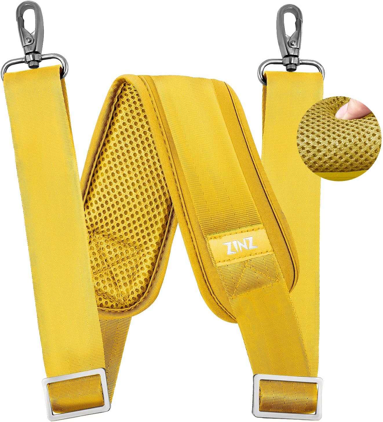 ZINZ 79 inch Shoulder Strap, Extra-Thick Fixed Cushion Pad and Dual Clasps Universal Replacement Strap with Metal Swivel Hooks for Laptop Bags, Luggage Bags, Camera, Crossbody (200cm,Yellow)