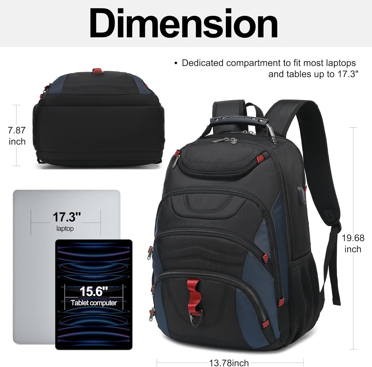 Boavan Laptop Backpack for men, 17.3 inch Laptop Bag with USB Port, Waterproof Travel Work Backpack