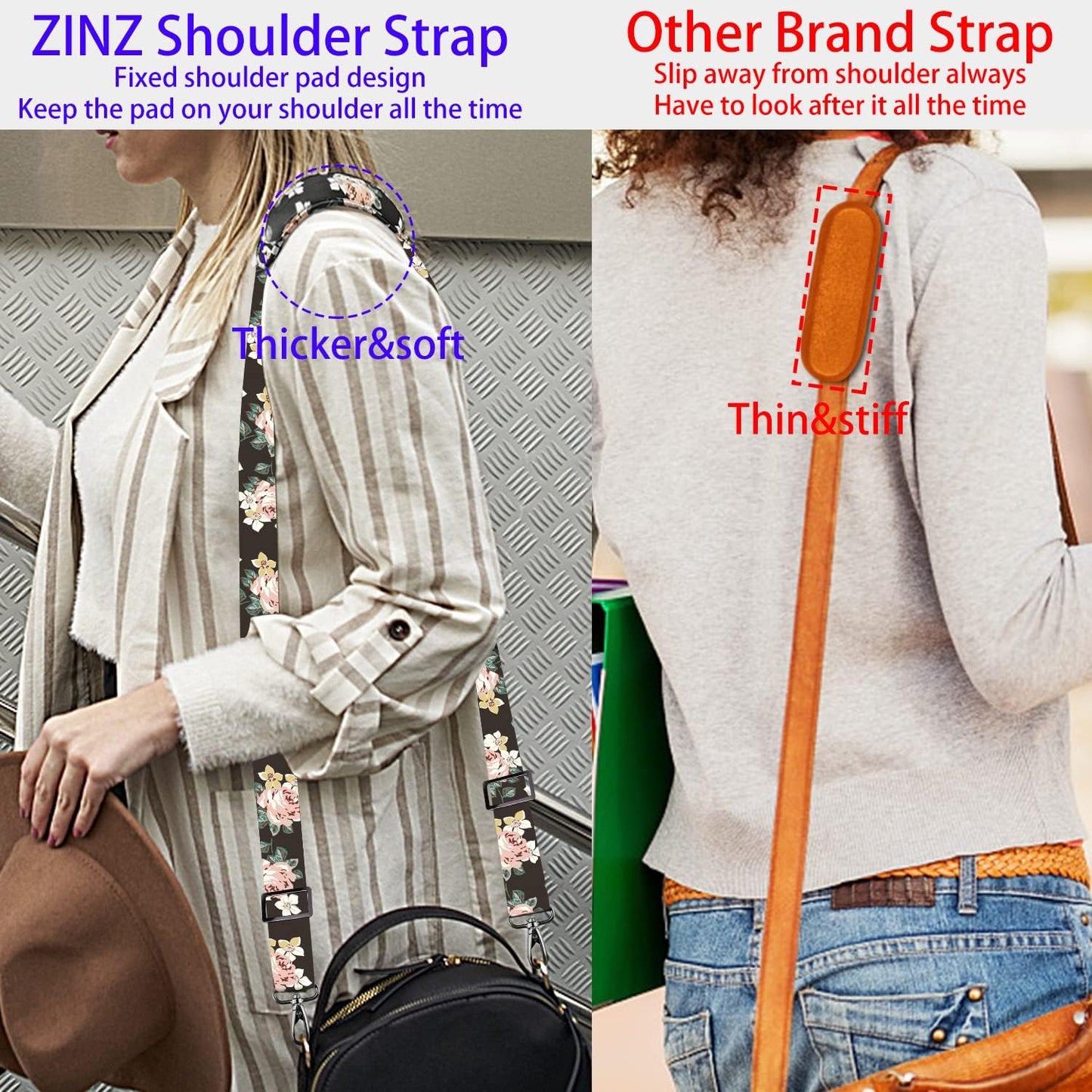 ZINZ Shoulder Strap 58" Ultra-Thick Fixed Padded and Adjustable Buckles Crossbody Strap for Briefcase Laptop Bag Luggage