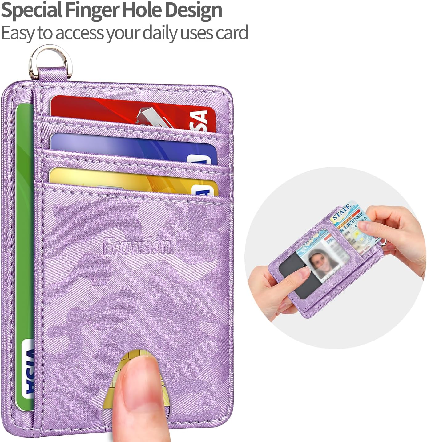 EcoVision Slim Minimalist Front Pocket Wallet, RFID Blocking Credit Card Holder Wallet with Detachable D-Shackle for Men Women