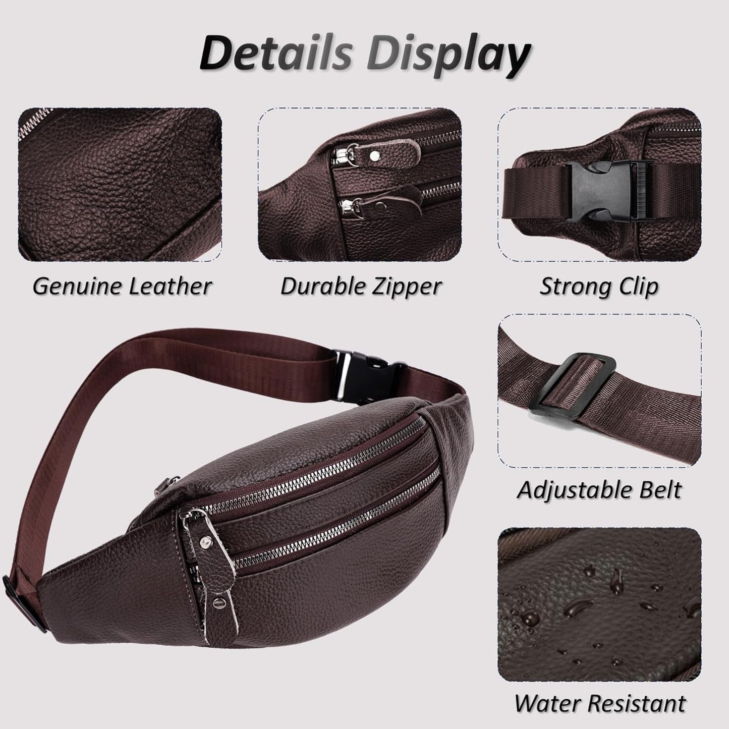 Genuine Leather Waist Bag, Outdoor Travel Waist Pack, Cowhide Leather Fanny Pack with Adjustable Strap, Suitable for Travelling, Outdoor Hiking, Cycling, Running - Brown & Small