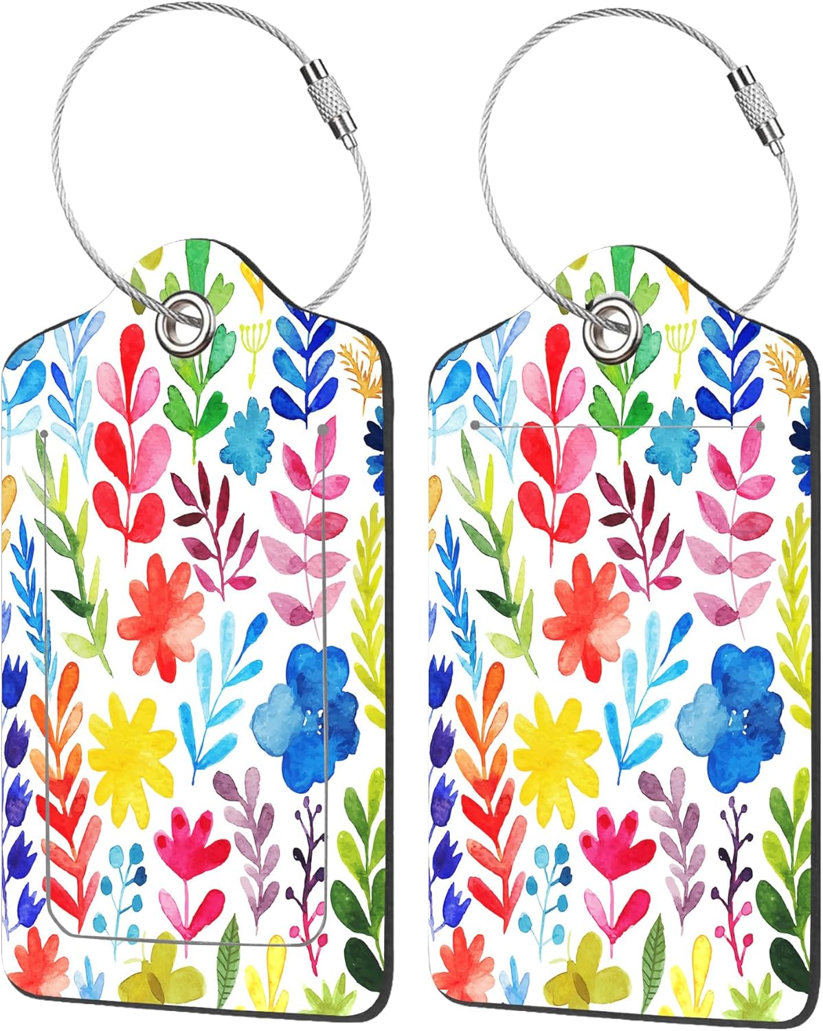 Luggage Tags for Suitcase,2 Pack Bright Flowers and Plants Luggage Tag with Privacy Flap,Name ID Label and Metal Loop for Women Men Girls Baggage Bag Backpack Instrument