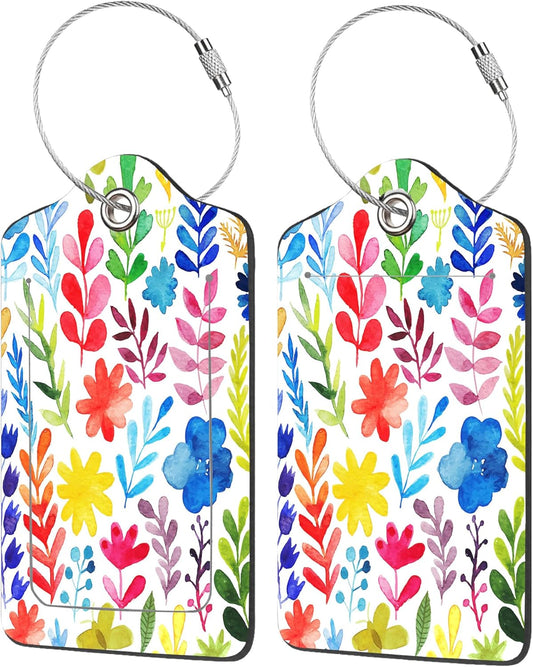 Luggage Tags for Suitcase,2 Pack Bright Flowers and Plants Luggage Tag with Privacy Flap,Name ID Label and Metal Loop for Women Men Girls Baggage Bag Backpack Instrument