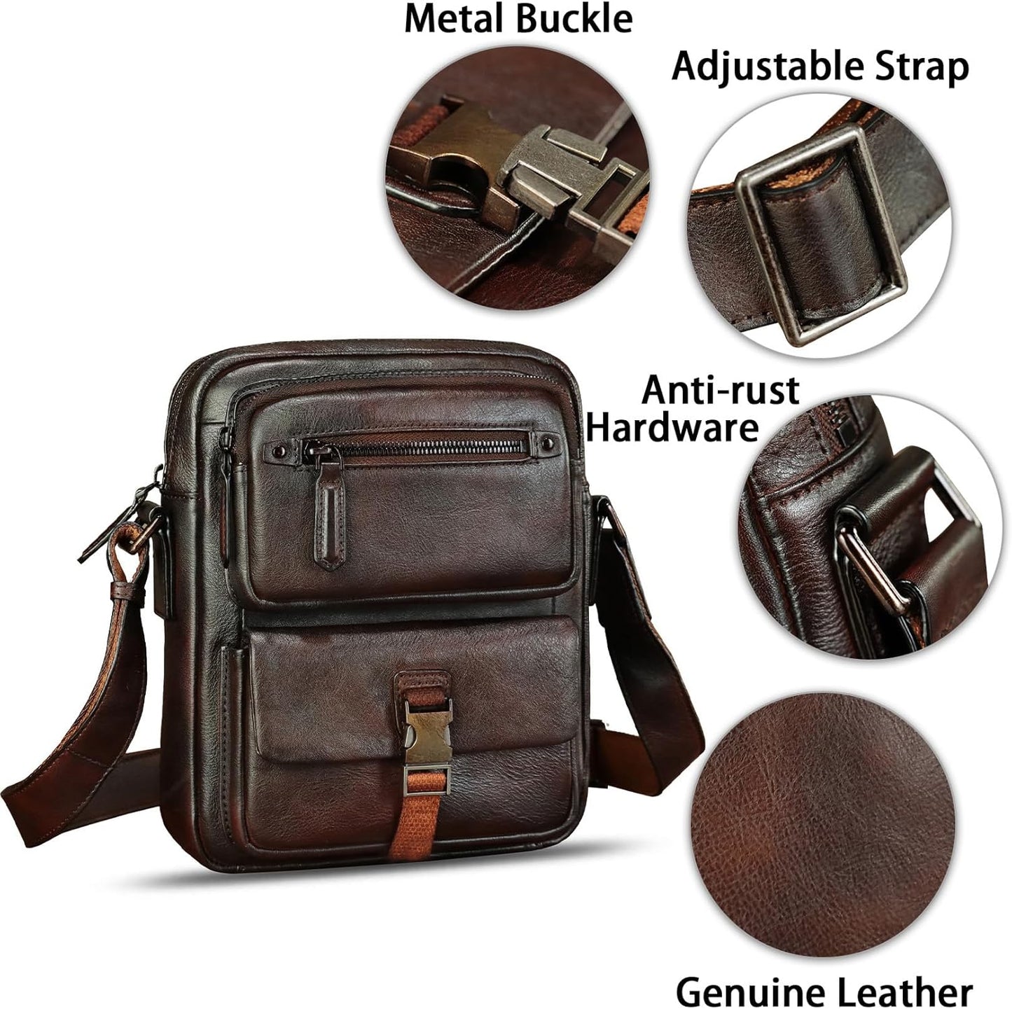 IVTG Genuine Leather Purse and Messenger Bag for Men Fashion Leather Shoulder Bags Briefcase Crossbody Satchel Bag with Strap