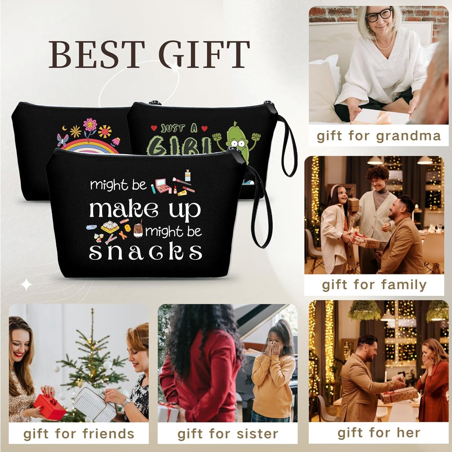 Birthday Women Friendship Uniqu Funny Gifts for Friend Her Girl Sister Daughter Coworker Bff Small Snack Cosmetic Makeup Bag Christmas Gifts