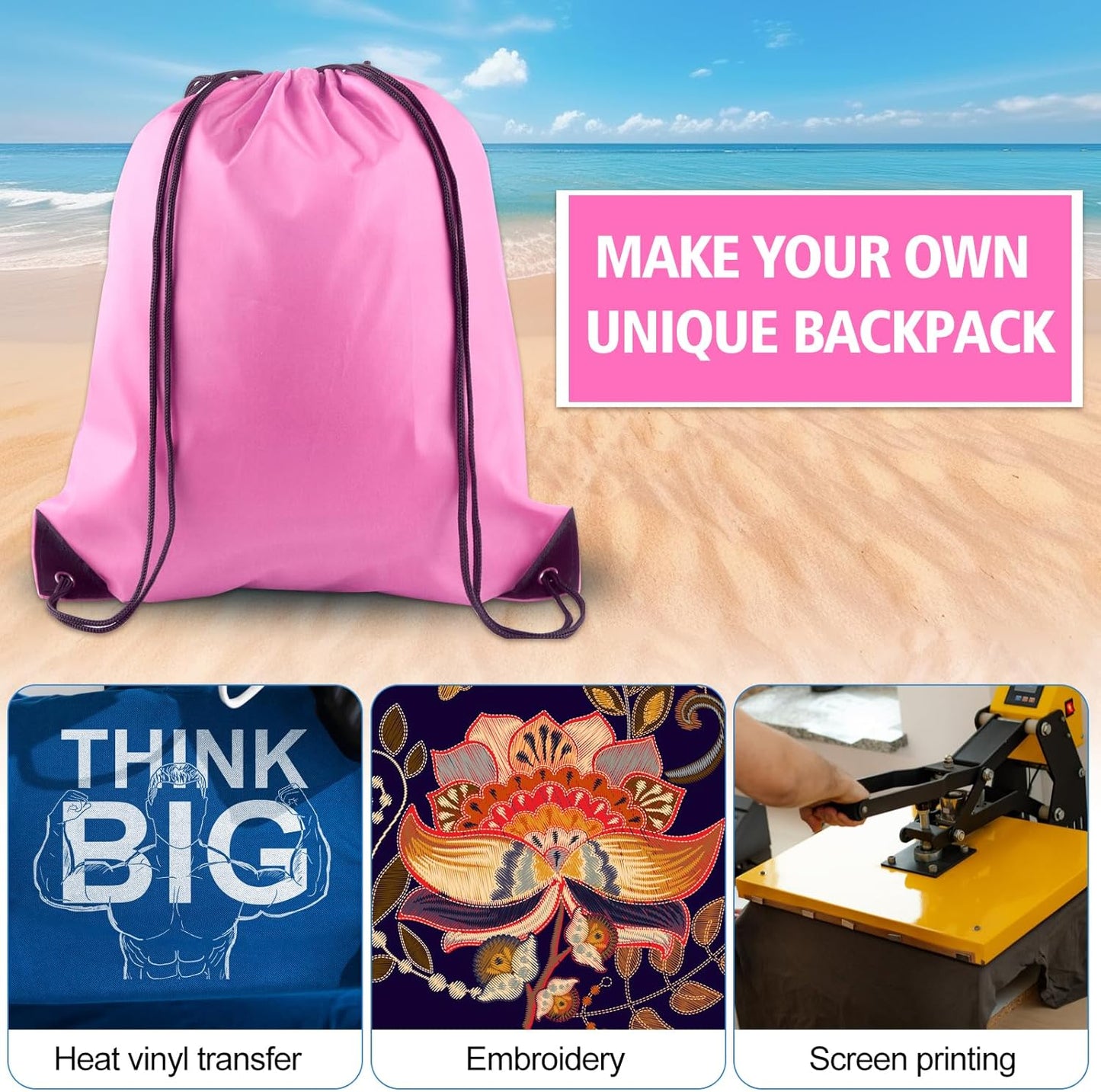 KUUQA 2 Pcs Drawstring Backpack Bags Bulk Pink Drawstring Bag Foldable Gym Bag Sports Cinch Sack String Backpack Storage Bags for Women Men Shopping Gym Travel Sports