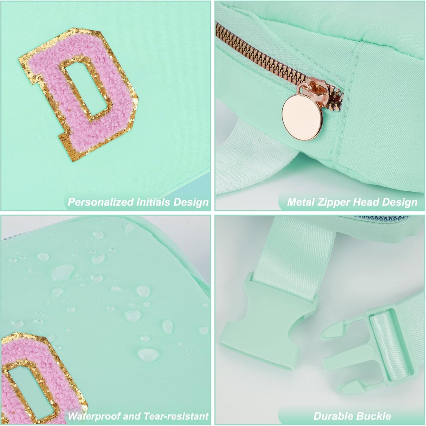Belt Bag Fanny Pack Crossbody Bags with Initials Letter Patch Cute Stuff Birthday Gifts for Teenager Girls Trendy Stuff for Teens | D,Light Green
