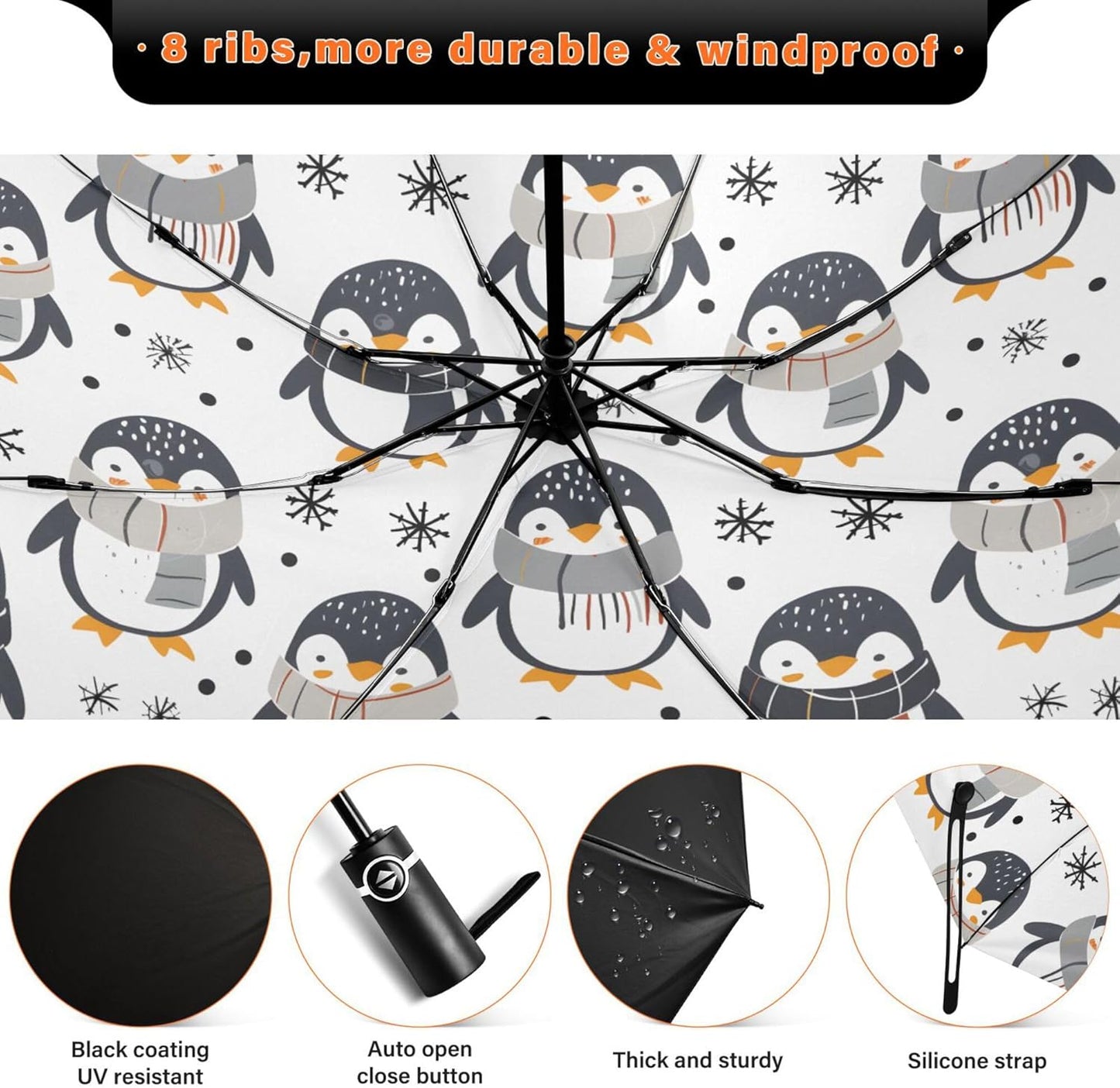 Automatic Folding Umbrella Windproof Strong, UV Protection Compact Black Gothic Moon Spider Webs and Bats Sun Rain Sun Rain Travel Umbrellas for Women Men