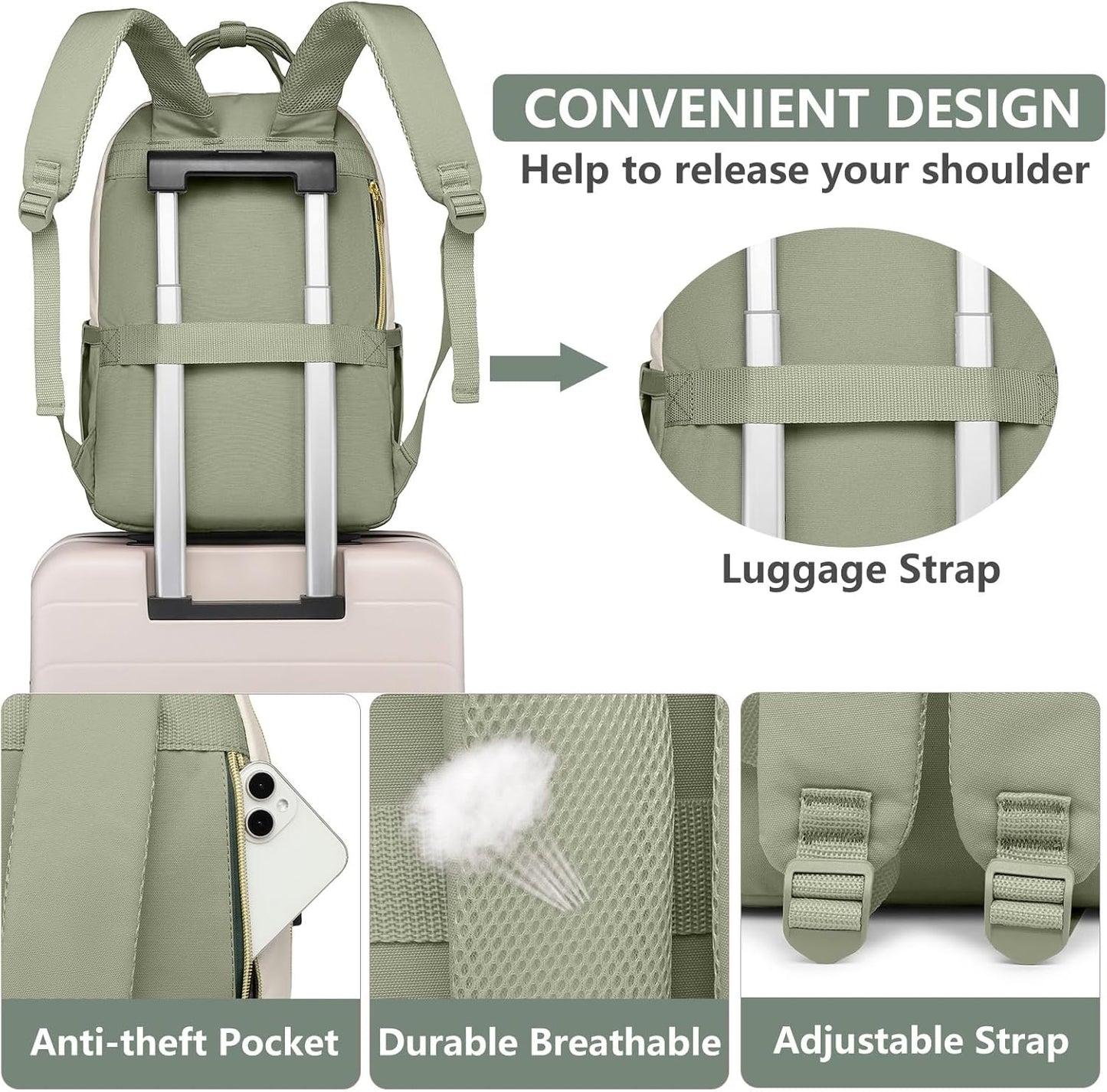 Laptop Backpack for Women Work Bag - 15.6 inch Travel Backpack with USB Charger College Bookbag