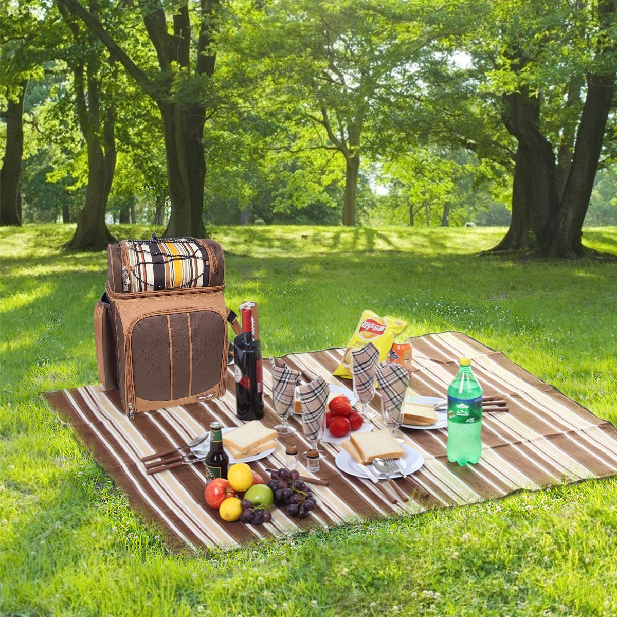 Hap Tim Picnic Basket Backpack for 4 Person with Insulated Leakproof Cooler Compartment, Wine