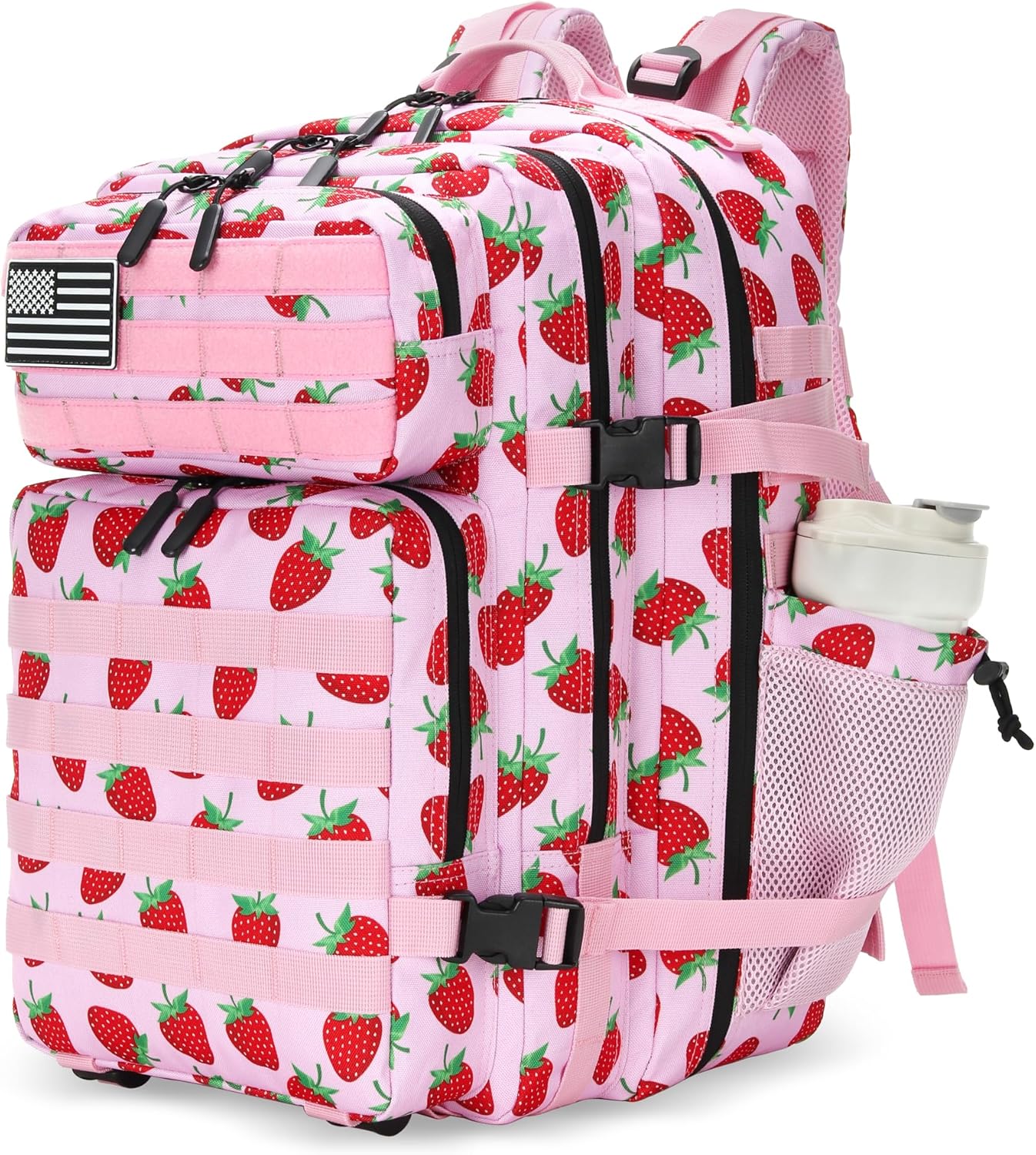 25L Tactical Military Backpack Small Travel Rucksack for Men and Women Assault Pack Bug Out Bag Molle Daypack Gym Backpack with Bottle Holder (Strawberry)