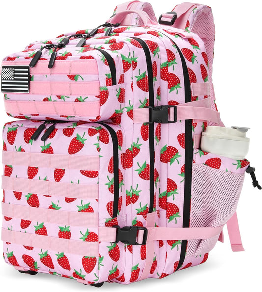 25L Tactical Military Backpack Small Travel Rucksack for Men and Women Assault Pack Bug Out Bag Molle Daypack Gym Backpack with Bottle Holder (Strawberry)