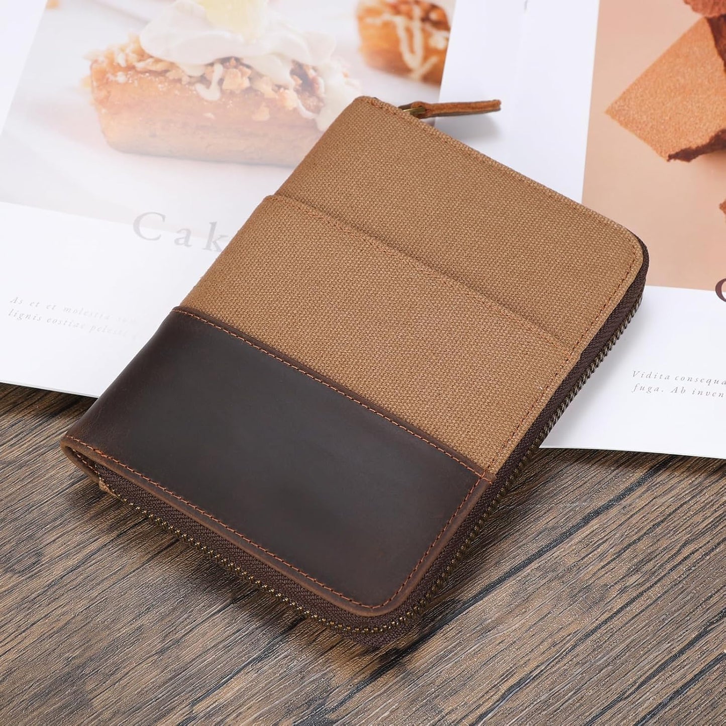 Retro Passport Cover Genuine Leather Unisex Travel Zipper Wallet RFID Blocking (Brown)