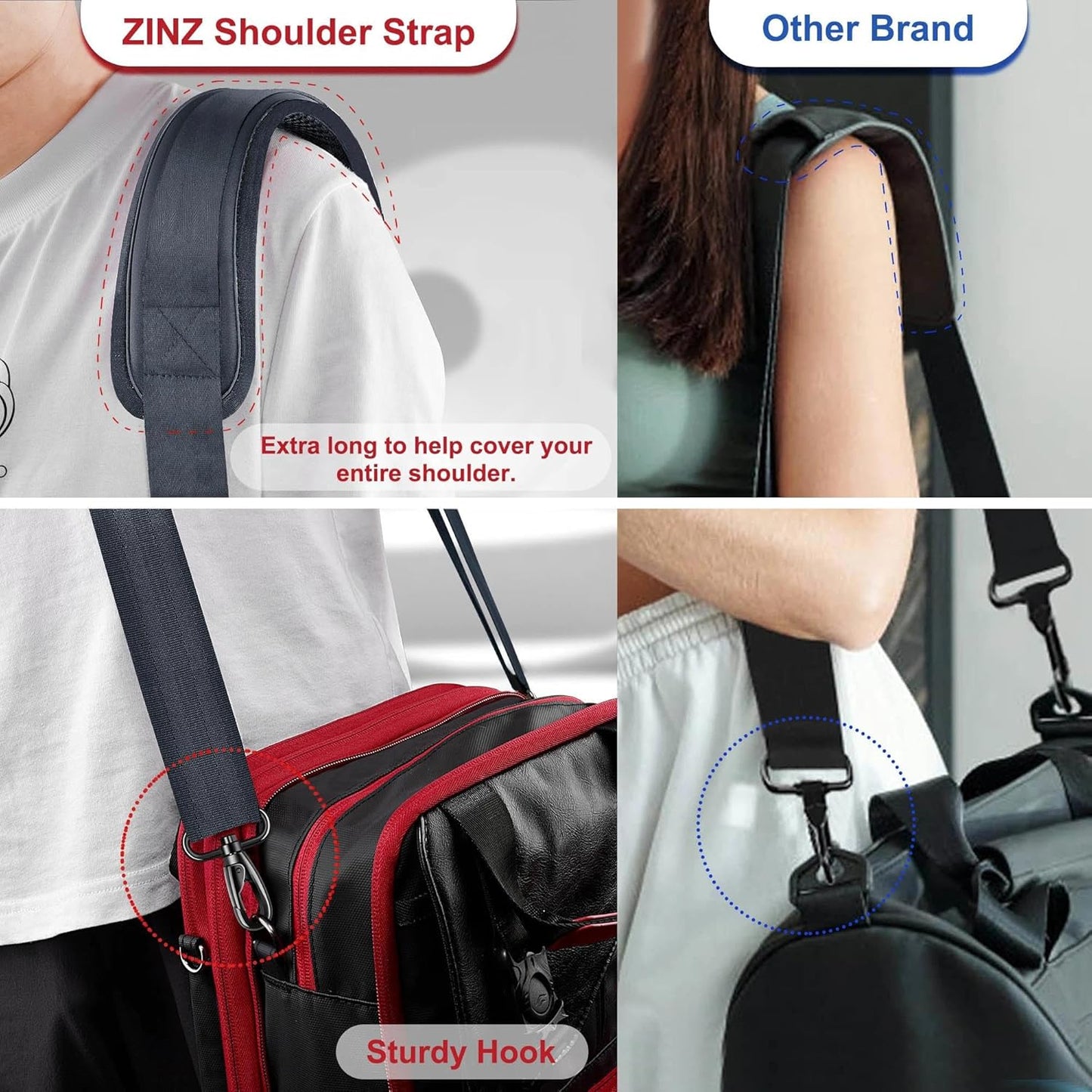 ZINZ Shoulder Strap - 59 Inch Universal Heavy-duty Adjustable Strap with Ultra-thick Fixed Breathable Pad for Laptop, Gym, Camera Bag and More -Dark gray