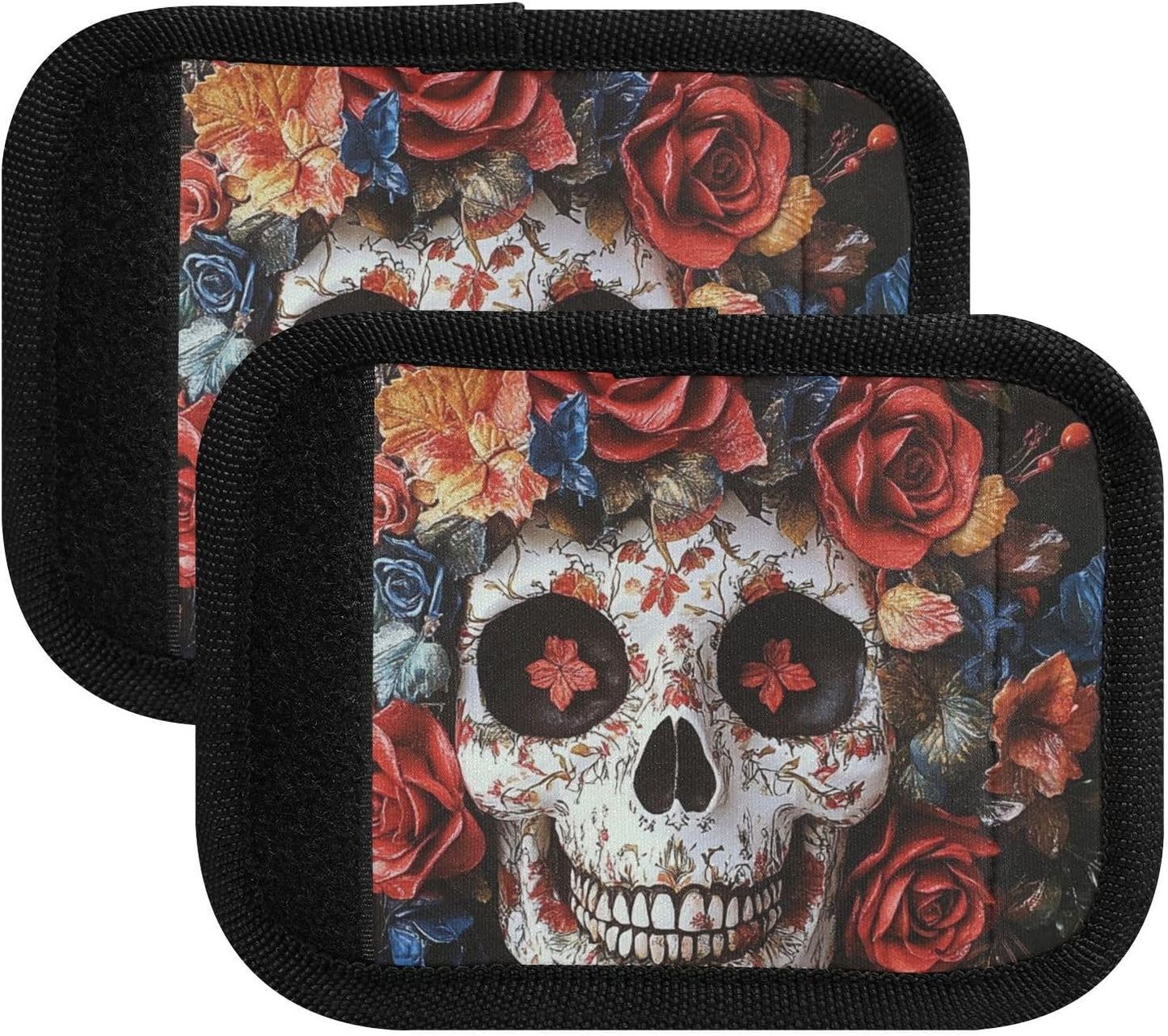 Halloween Sugar Roses Skull 2 Pack Luggage Handle Wraps Covers for Suitcase Identifiers Bag Tags Travel Accessories