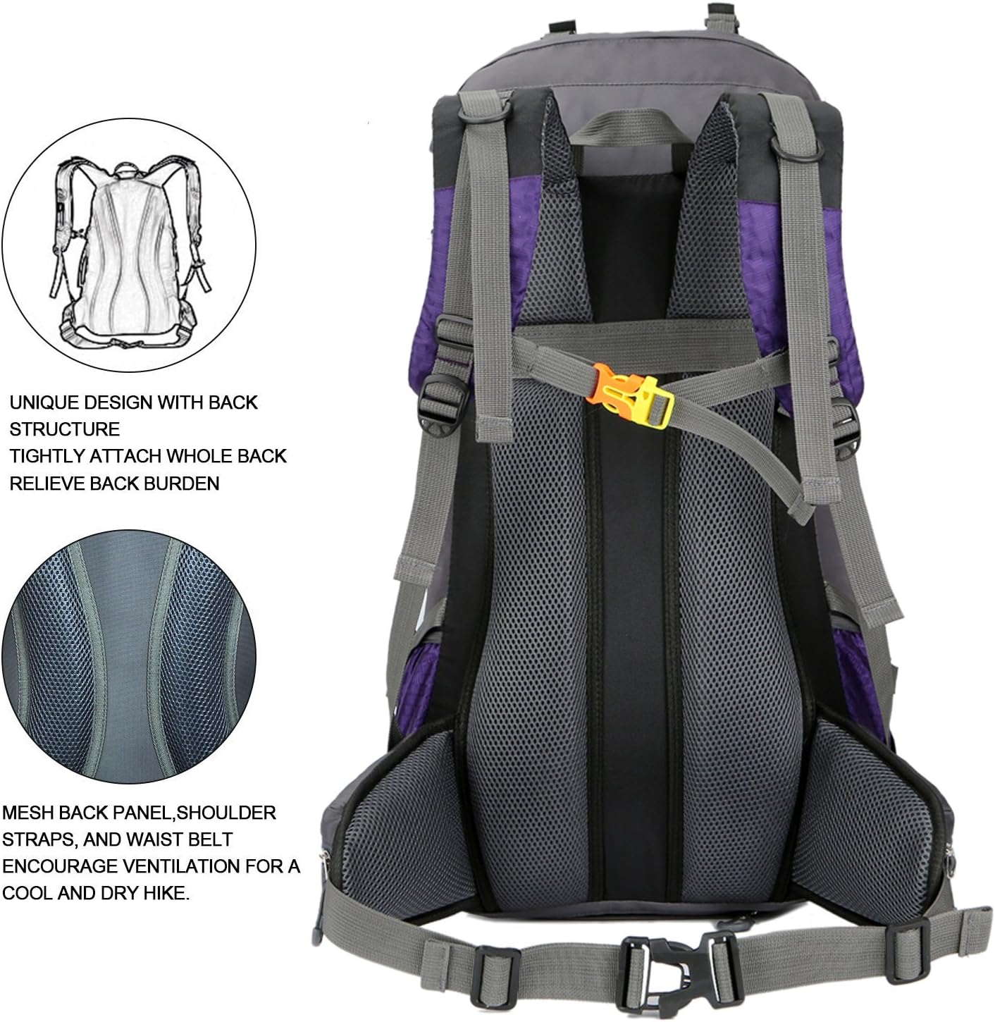 Bseash 60L Waterproof Hiking Camping Backpack with Rain Cover, Large Outdoor Sport Travel Daypack Rucksack for Climbing