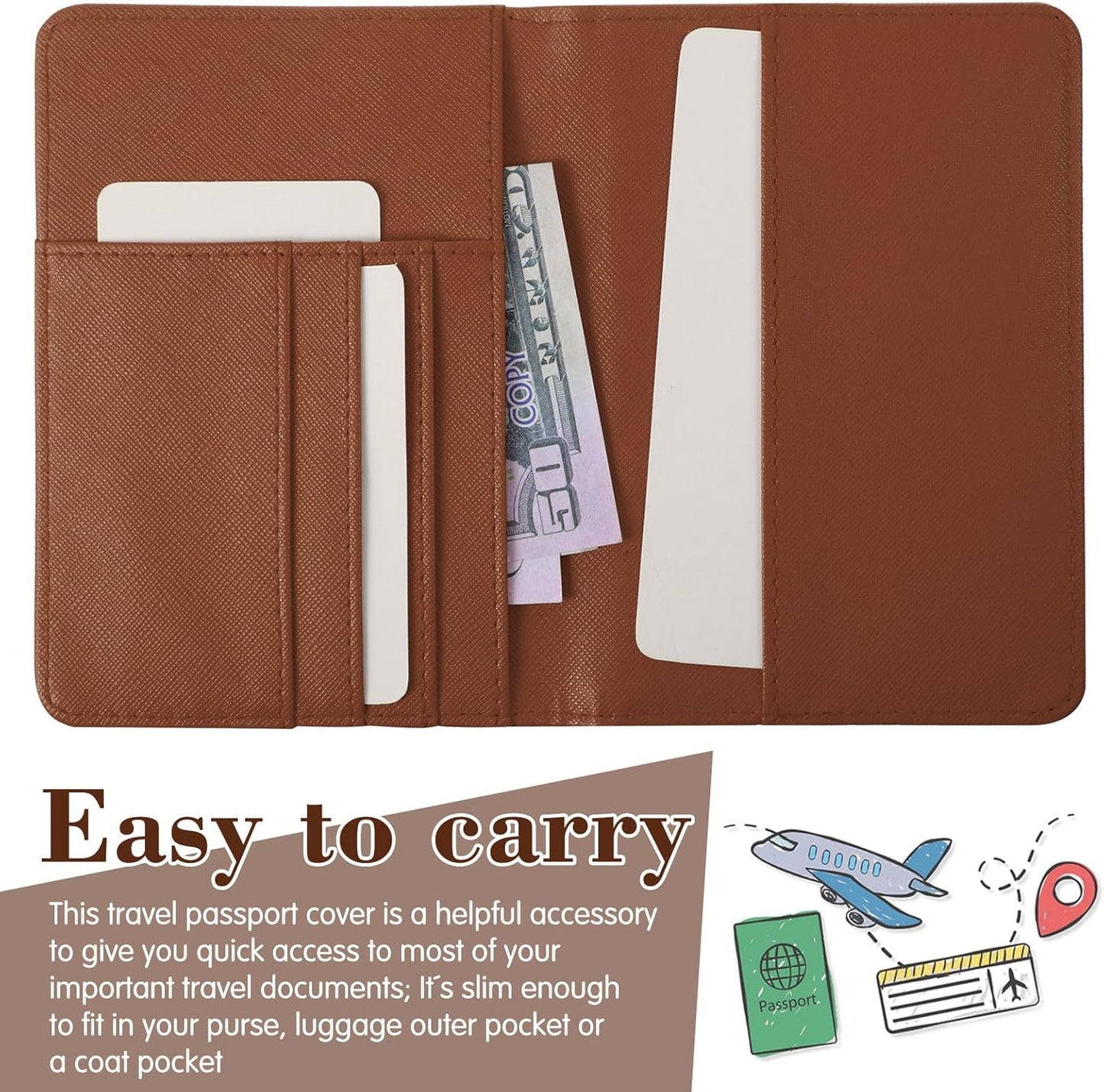 Frienda 2 Pieces Bridal Passport Covers Holder Waterproof Leather Holder Covers Travel Wallet Passport Case for Women and Men