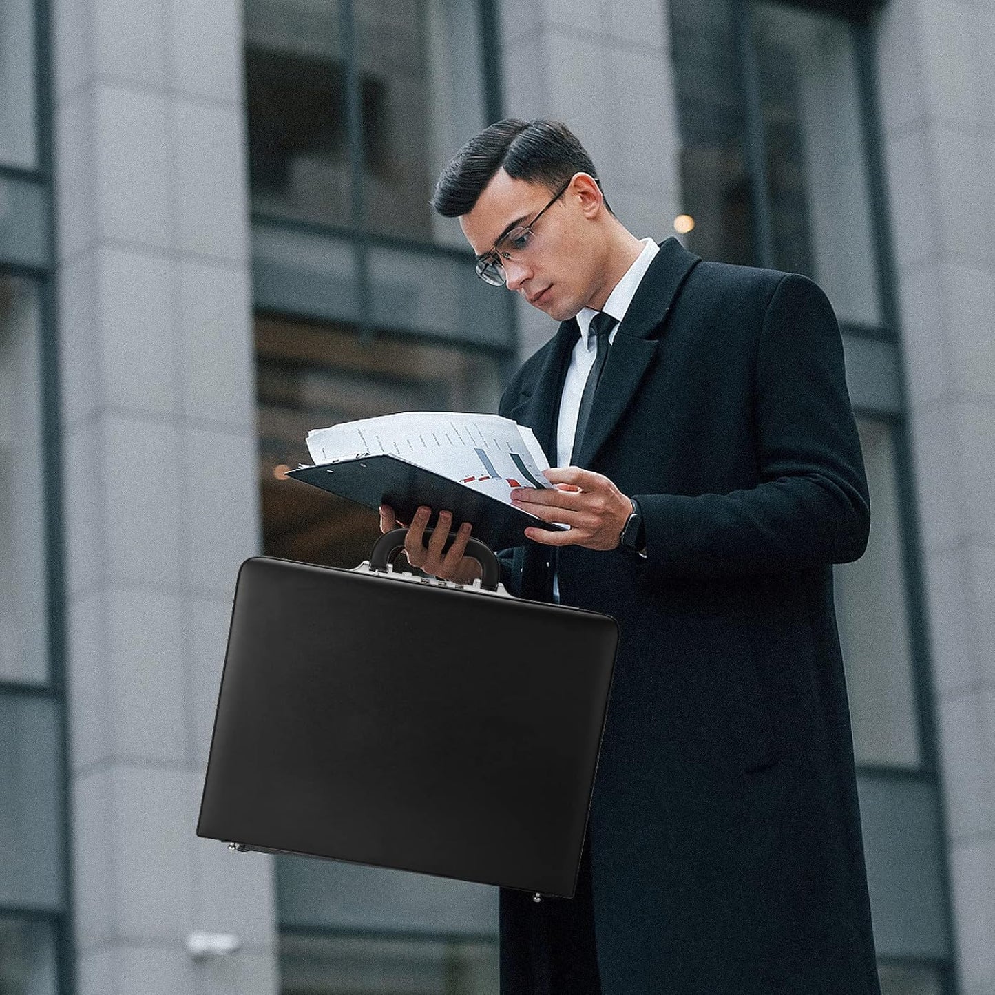 Briefcases for Men, Professional Leather Briefcase with Lock, Hard Shell Business Brief Case