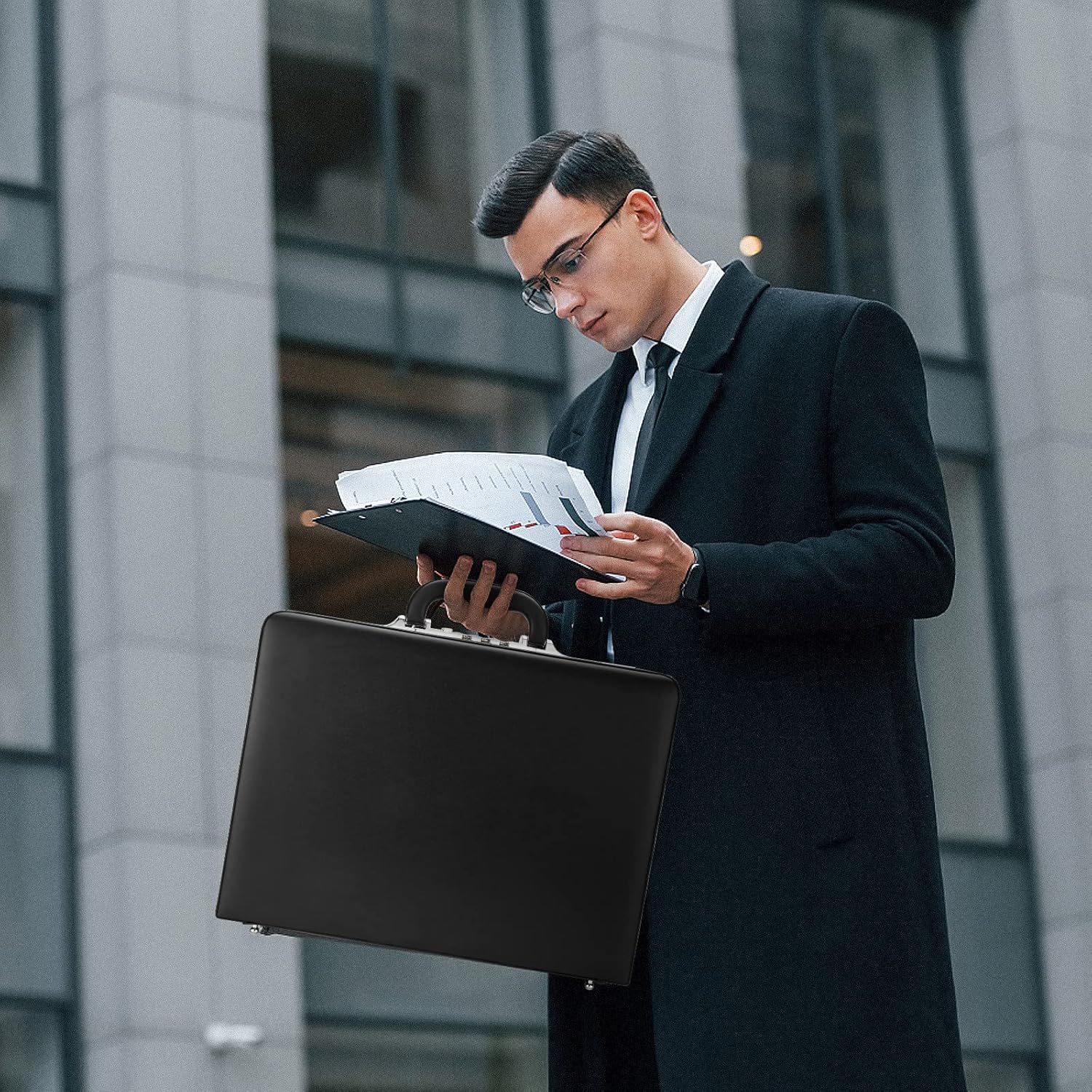 Briefcases for Men, Professional Leather Briefcase with Lock, Hard Shell Business Brief Case