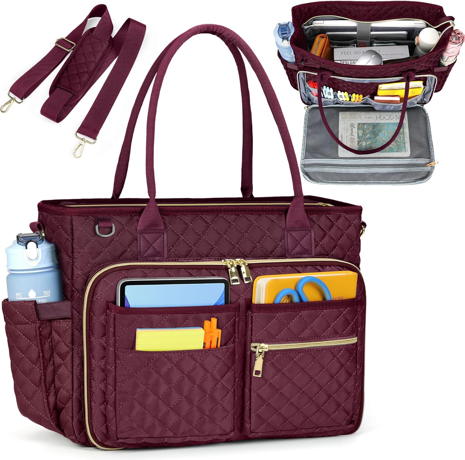 RAINSMORE Teacher Tote Bag 15.6 inch Laptop Bag for Women Work Bags Laptop Tote Nurse Bag