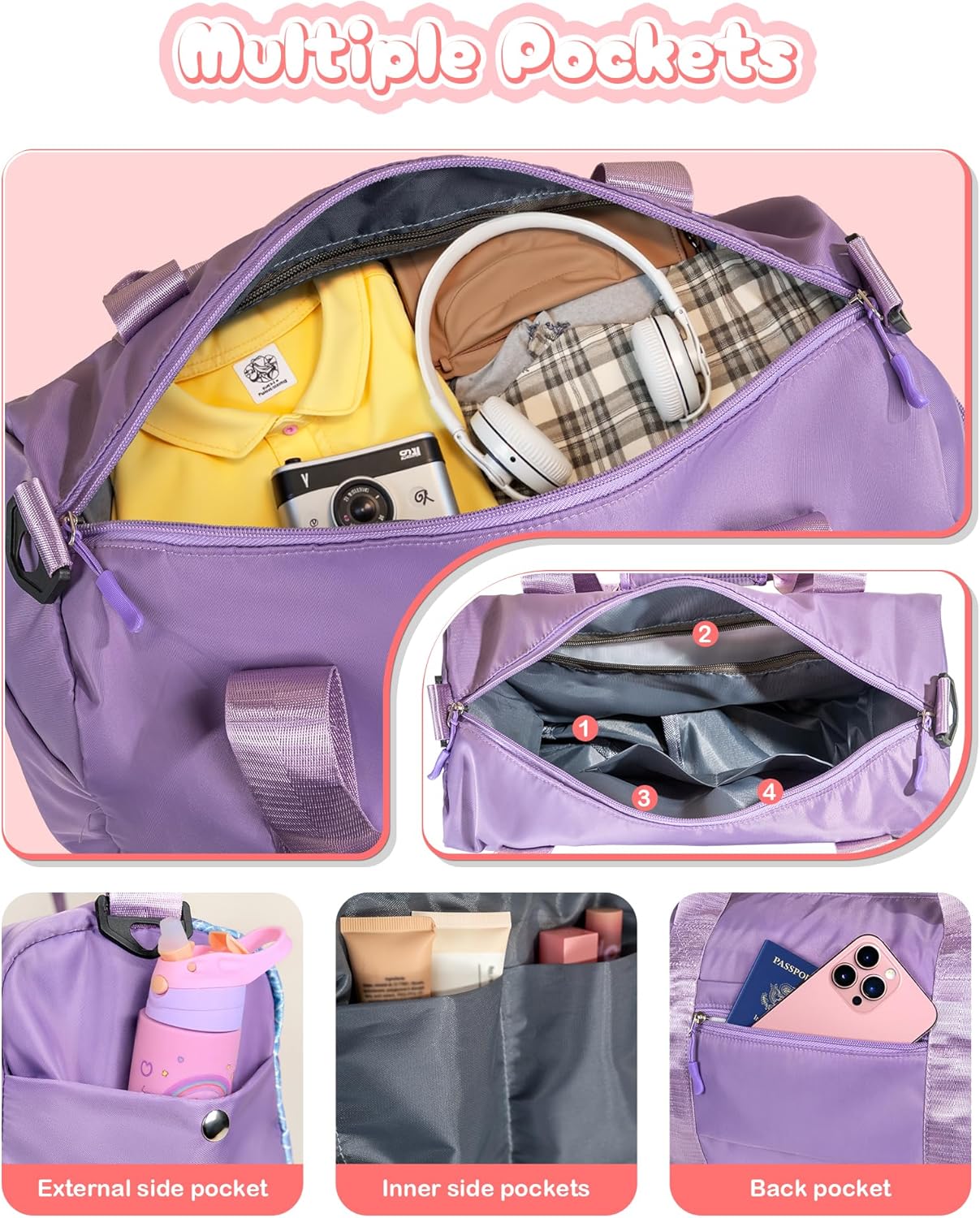 Gift Ideas for Granddaughter-Girl Gym Bag with Shoe Compartment, Kid Personalized Weekender Overnight Bags, Initial Travel Tote with Makeup Pouch, Trendy Stuff for Teen Sister (Letter L)