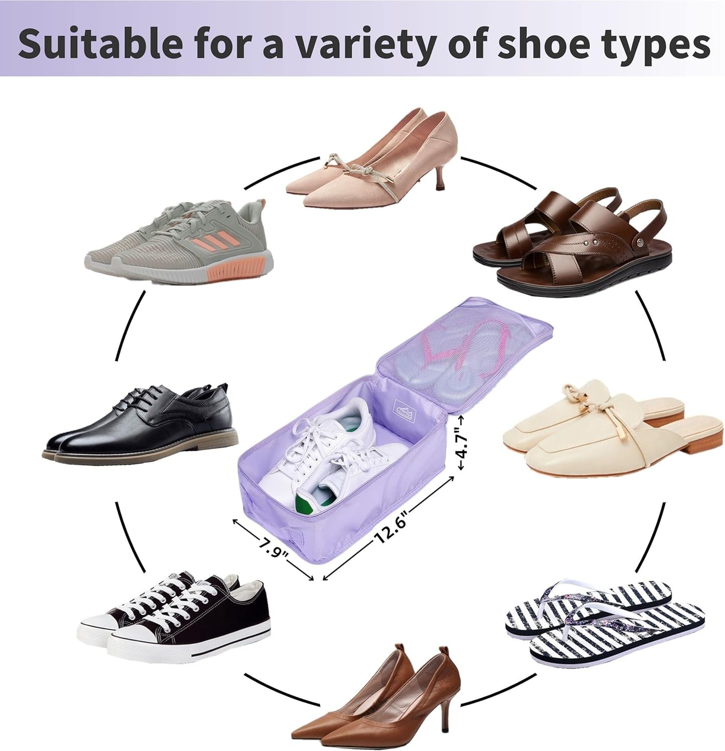 tianzong Travel Shoe Bag with Handle Holds 2 Pairs of Shoes, Shoe Packing Cubes for Travel (Purple, 2 Pack)