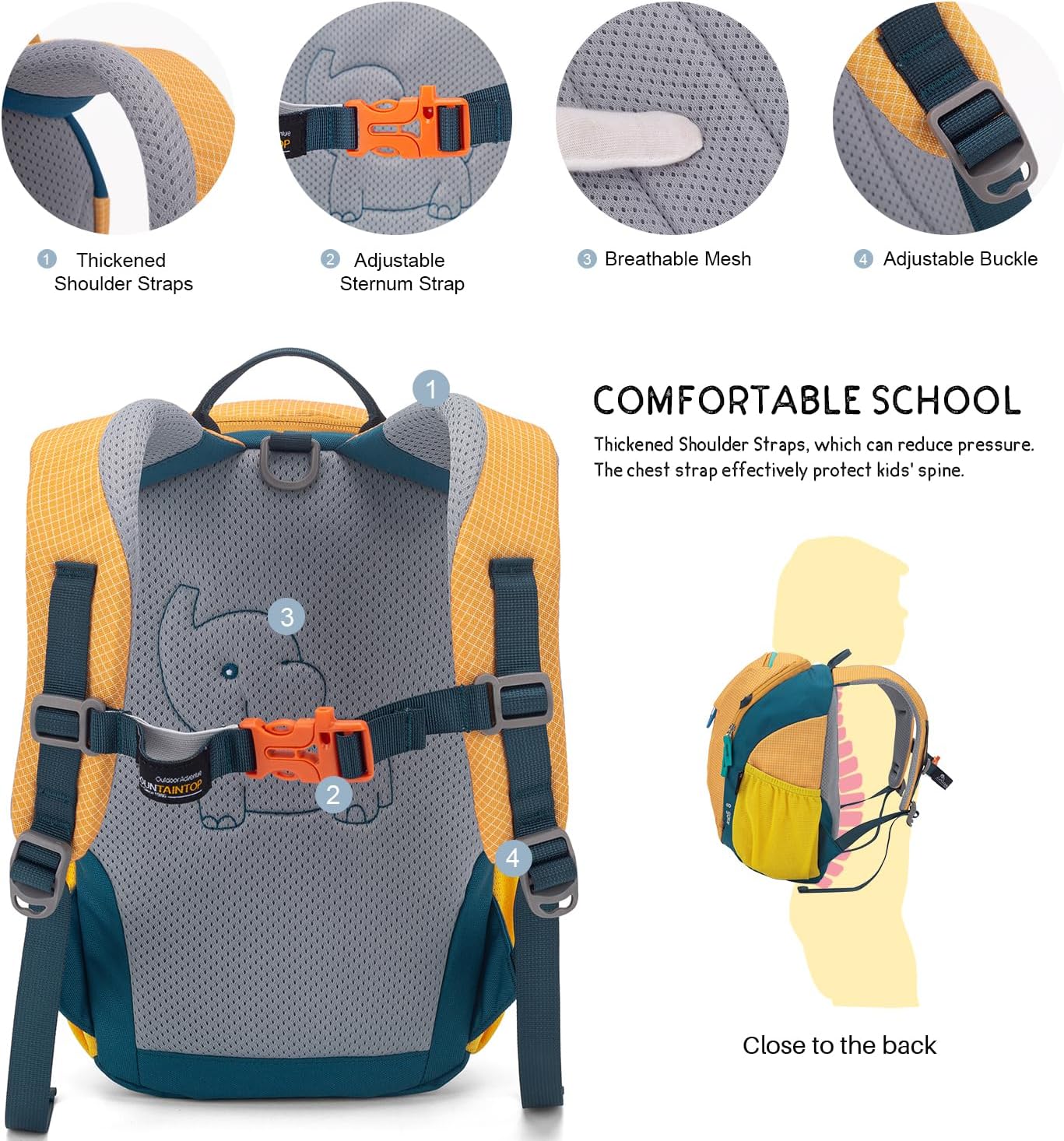 MOUNTAINTOP 8L Kids Backpack,Toddler Backpack Travel Daypack with Chest Strap,Small Backpack for