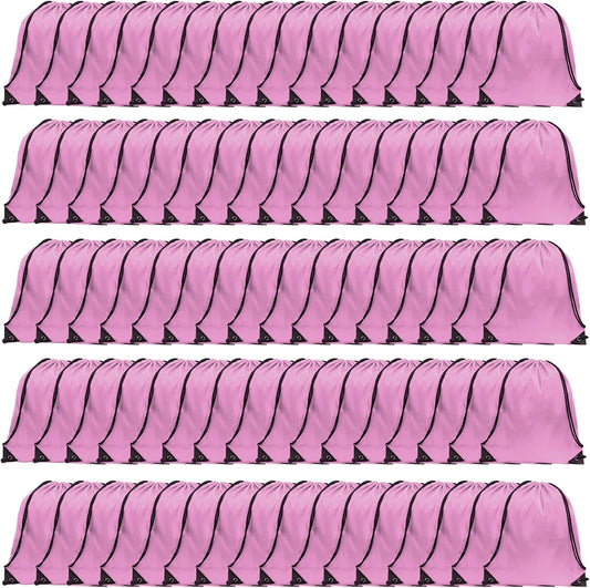 GoodtoU Nylon Backpacks - Drawstring Bags for Sport, Traveling, Team (Pink, 80Pcs)