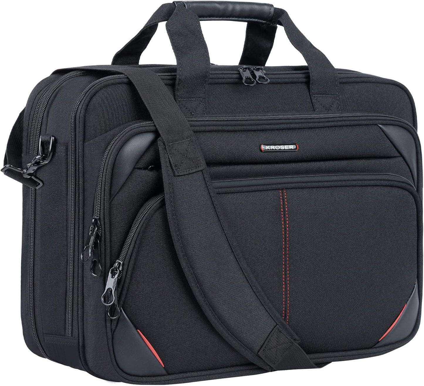 KROSER Laptop Bag 17.3 Inch Premium Laptop Briefcase, Expandable Water Repellent Laptop Shoulder Messenger Bag Durable Computer Case for Business/Travel/Men/Women (Black/Red)