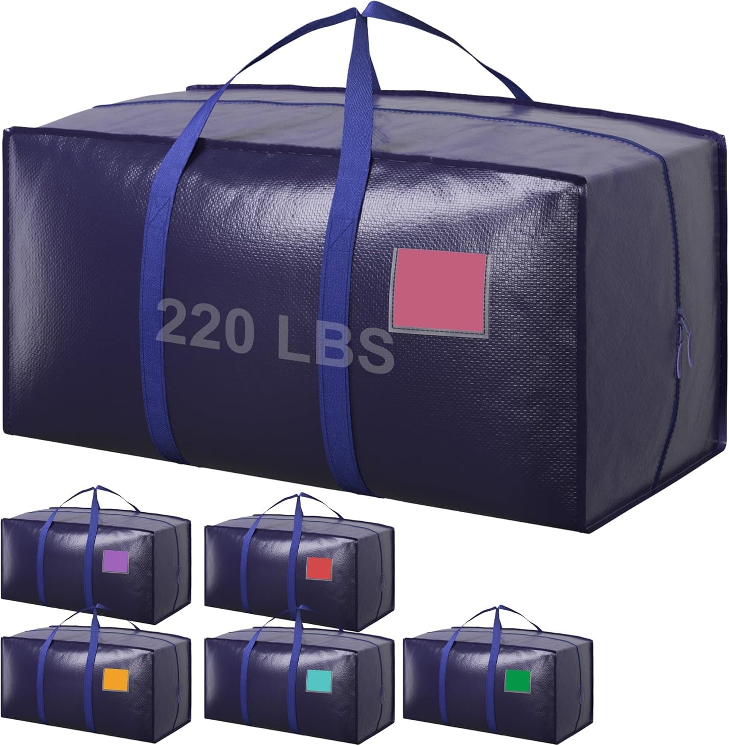 6 Pack Extra Large Heavy Duty Moving Bags with Reinforced Zipper & Wide Handles, Moisture-Resistant Storage Bins Packing Cubes for Clothes, College Dorm, Travel, and Home Organization, Dark Blue