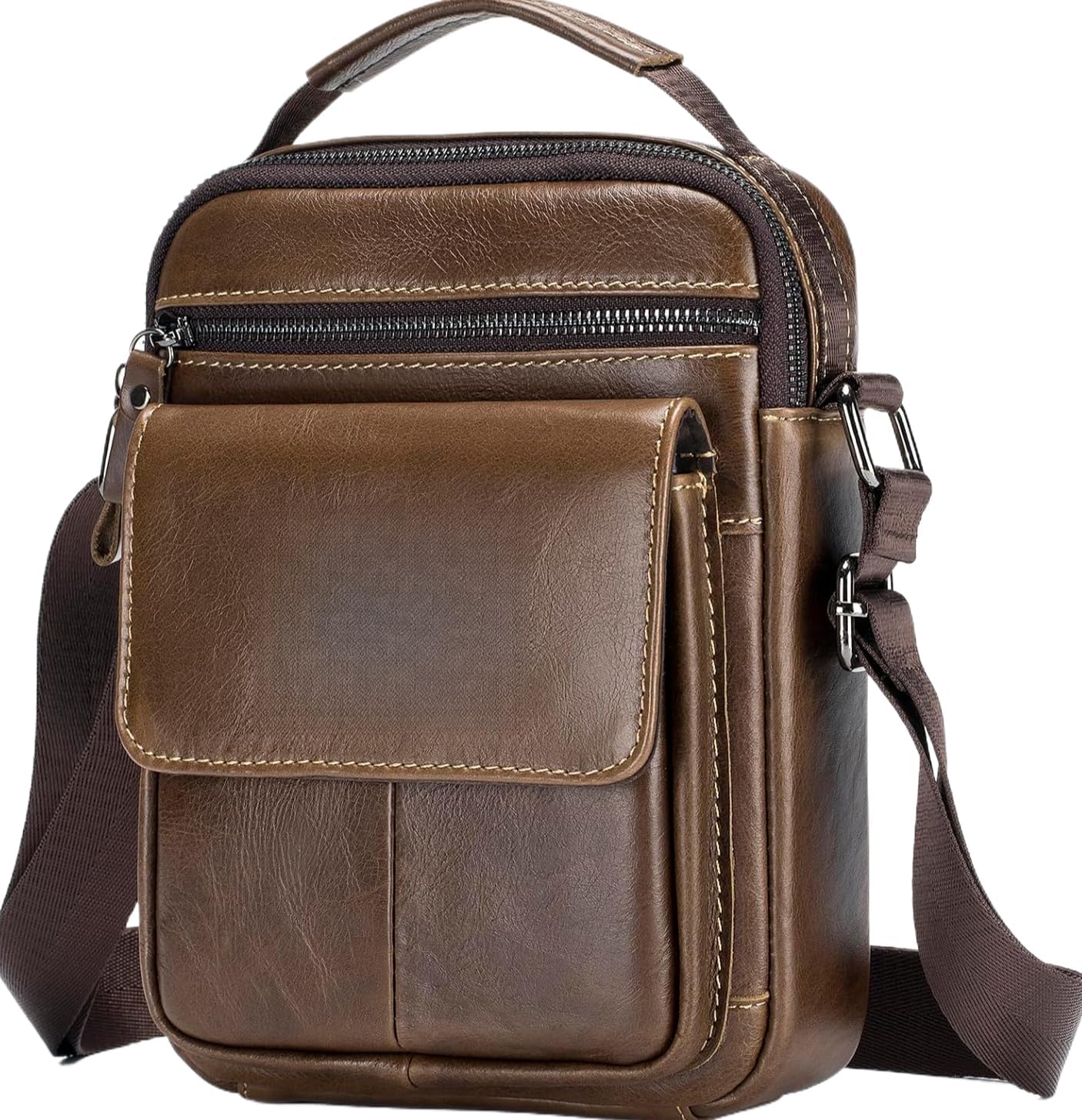 Men’s Genuine Leather Messenger Bag – Small Crossbody Shoulder Purse for Casual & Business