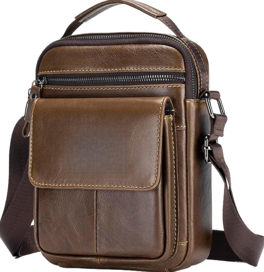 Men’s Genuine Leather Messenger Bag – Small Crossbody Shoulder Purse for Casual & Business