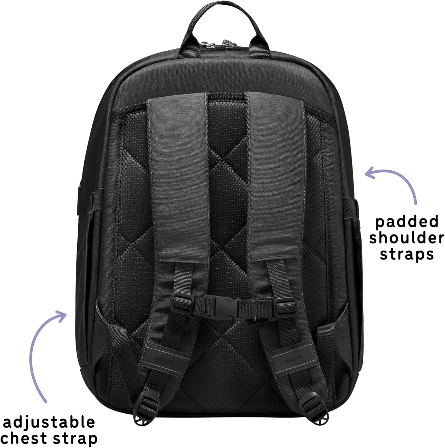 uninni 16” student backpacks, Age 8+ & Adults with Padded, and Adjustable Shoulder Straps, Laptop compartment. (Black)