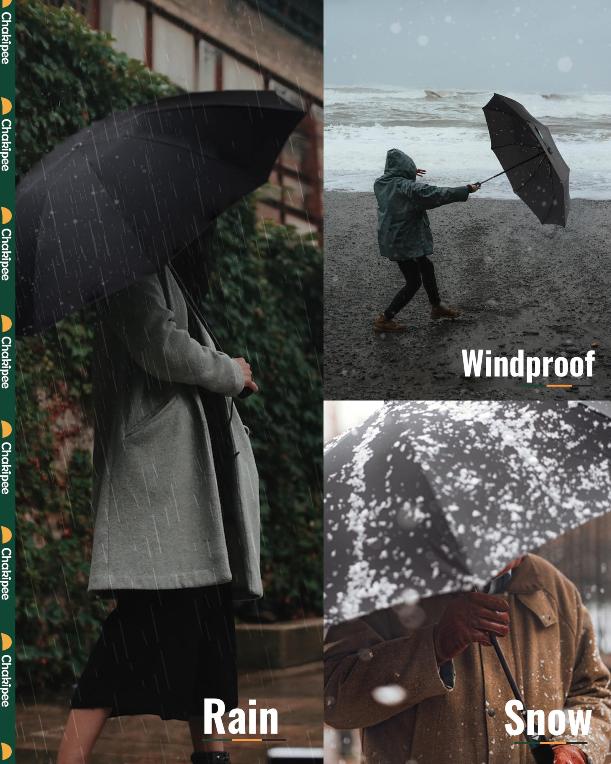 Chakipee Travel Compact Umbrella Windproof - Portable Automatic Umbrellas for Rain, Folding