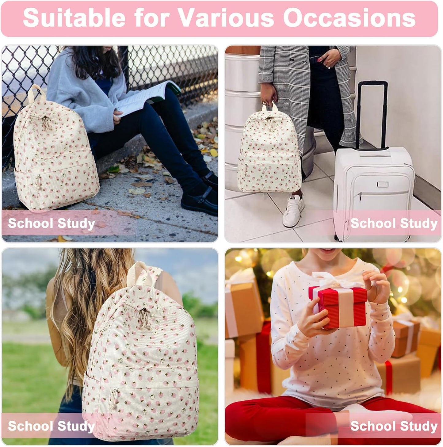 School Backpack for Teen Girls Bookbags Elementary High School Corduroy Laptop Bags Women Travel