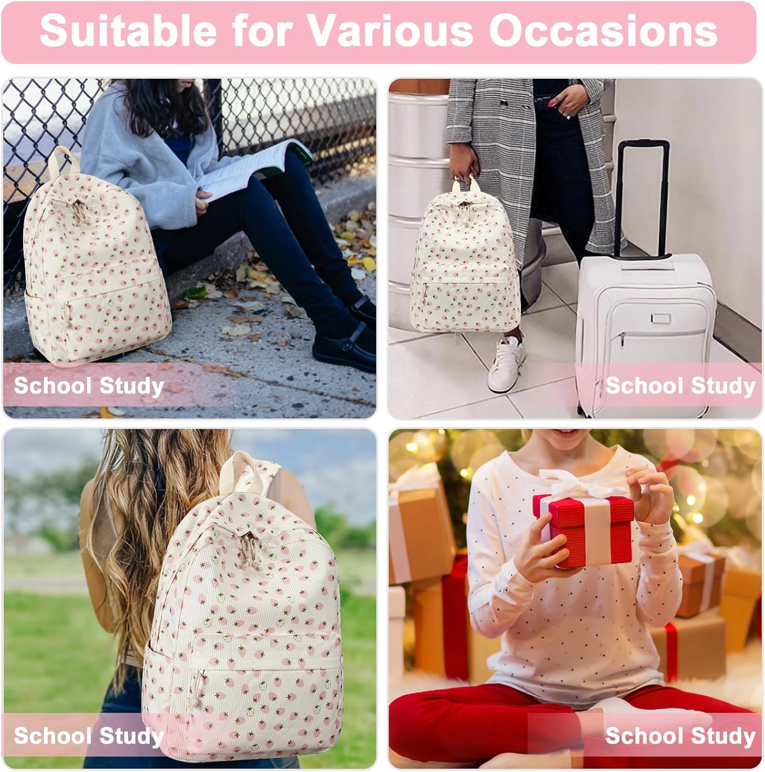 School Backpack for Teen Girls Bookbags Elementary High School Corduroy Laptop Bags Women Travel