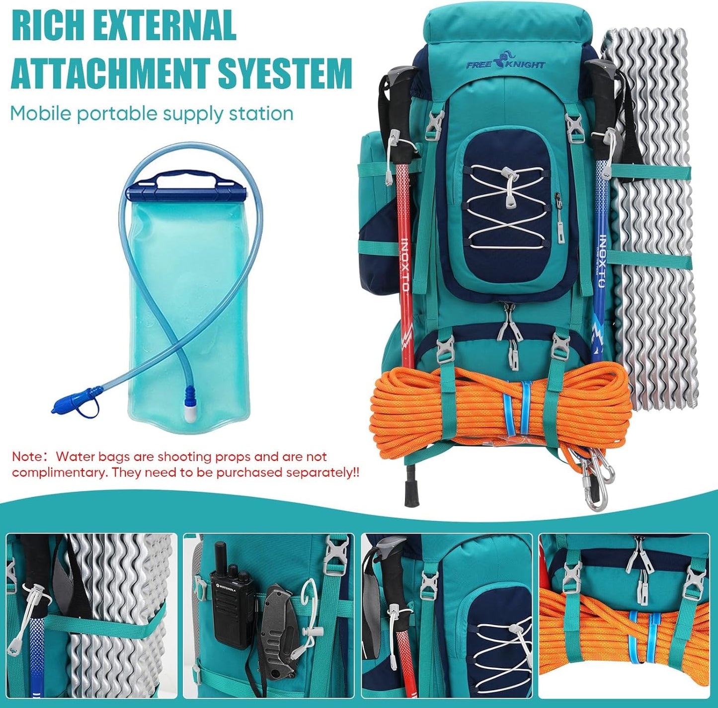 Bseash 70L (65+5) Waterproof Hiking Camping Backpack with Rain Cover, Outdoor Sport Travel Daypack for Climbing Touring (Blue Green)