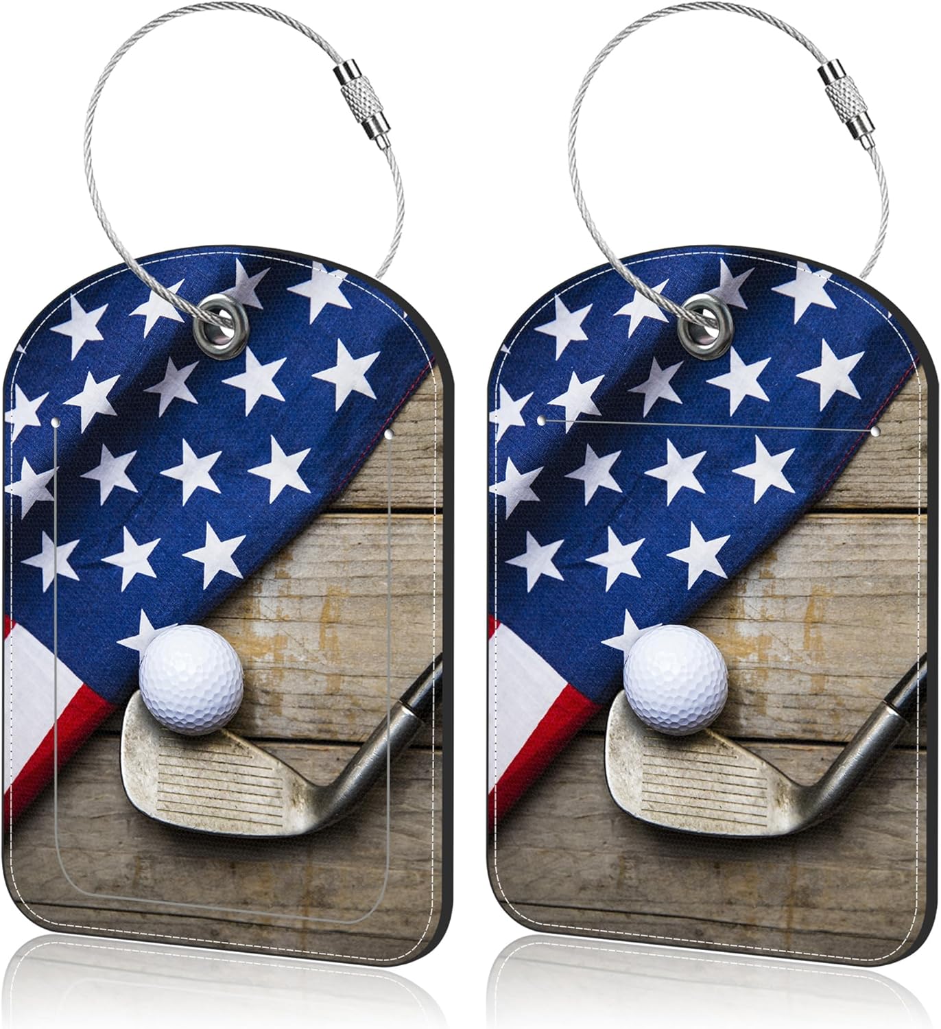 2 Pack Luggage Tag for Suitcase Flag Golf Leather Suitcase Tags with Privacy Name ID Label and Stainless Steel Loop for Travel Bag