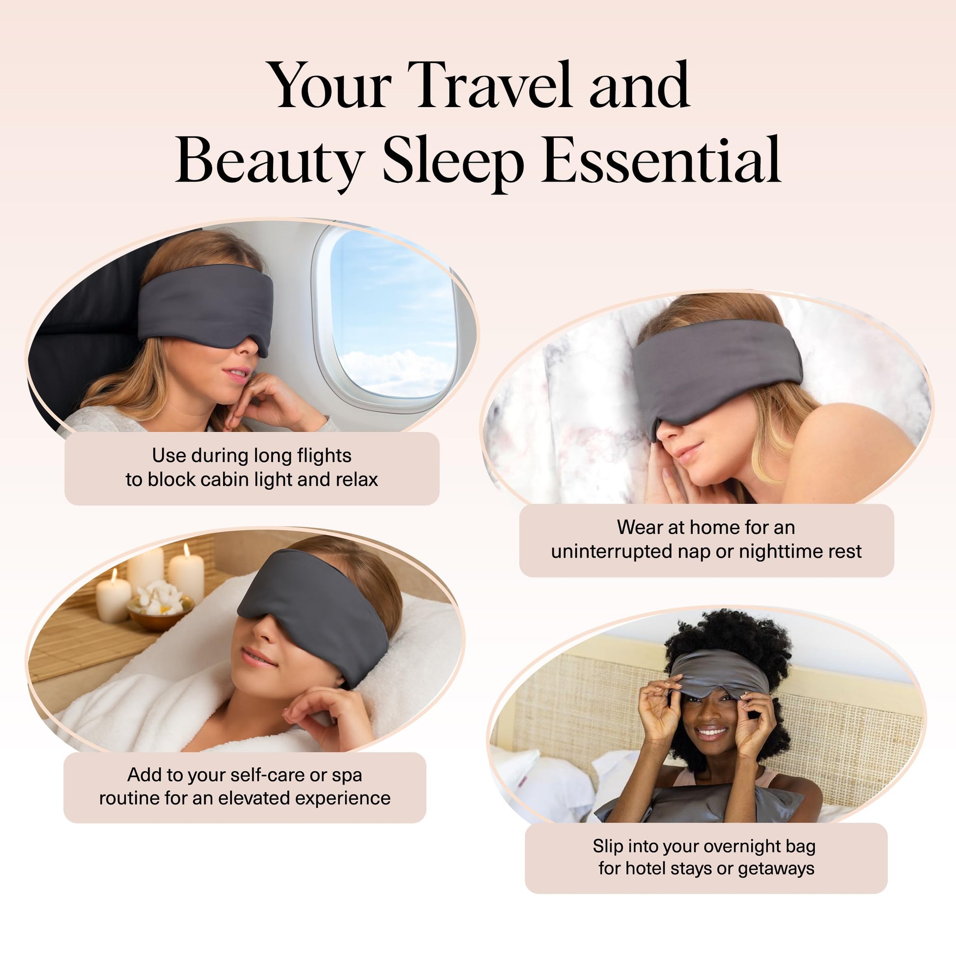Kitsch Satin Sleep Mask | Eye Masks for Sleep - Charcoal Black