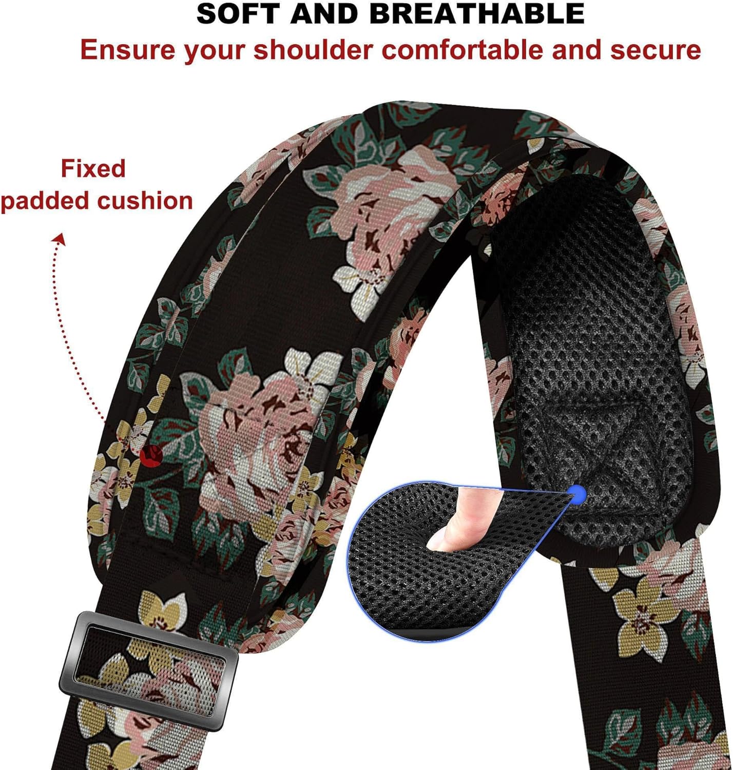 ZINZ Shoulder Strap - 59 Inch Universal Heavy-duty Adjustable Strap with Ultra-thick Fixed Breathable Pad for Laptop, Gym, Camera Bag and More -Black Rose