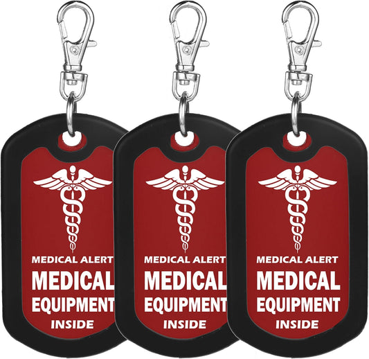 mnmoom Medical Equipment Luggage Tag Medical Alert Zipper Pull Bag Tag (3 Pack-Red)