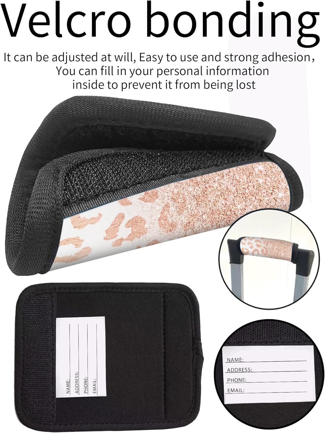 2 Pack Luggage Handle Wrap Travel Tags - Set of Luggage Tags for Suitcases, Identifiers, Marker, and Handle Covers - Cruise Accessories and Travel Gifts（Pink Leopard