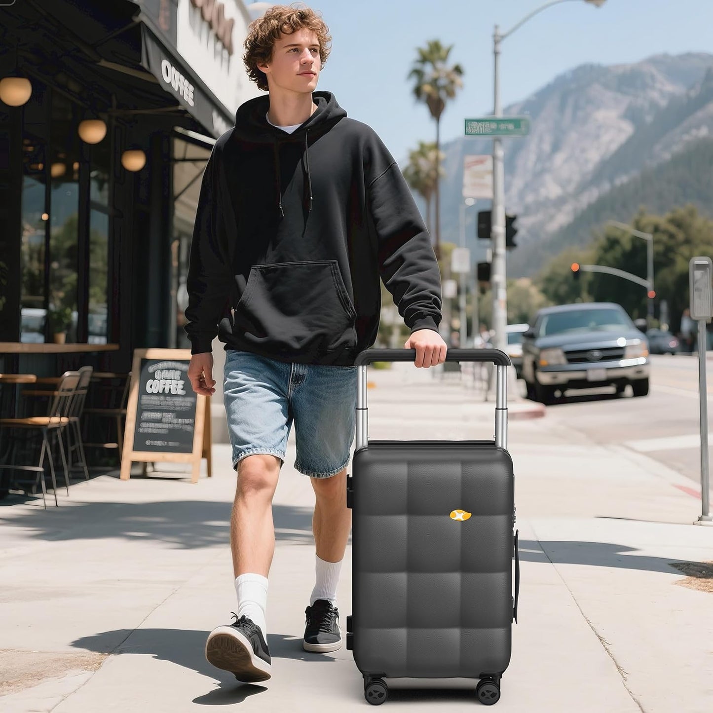 MGB Carry On Luggage Airline Approved 20'' Lightweight Luggage Wide Handle PC Hardshell Suitcases with Spinner Wheels & TSA Lock, Charcoal Grey