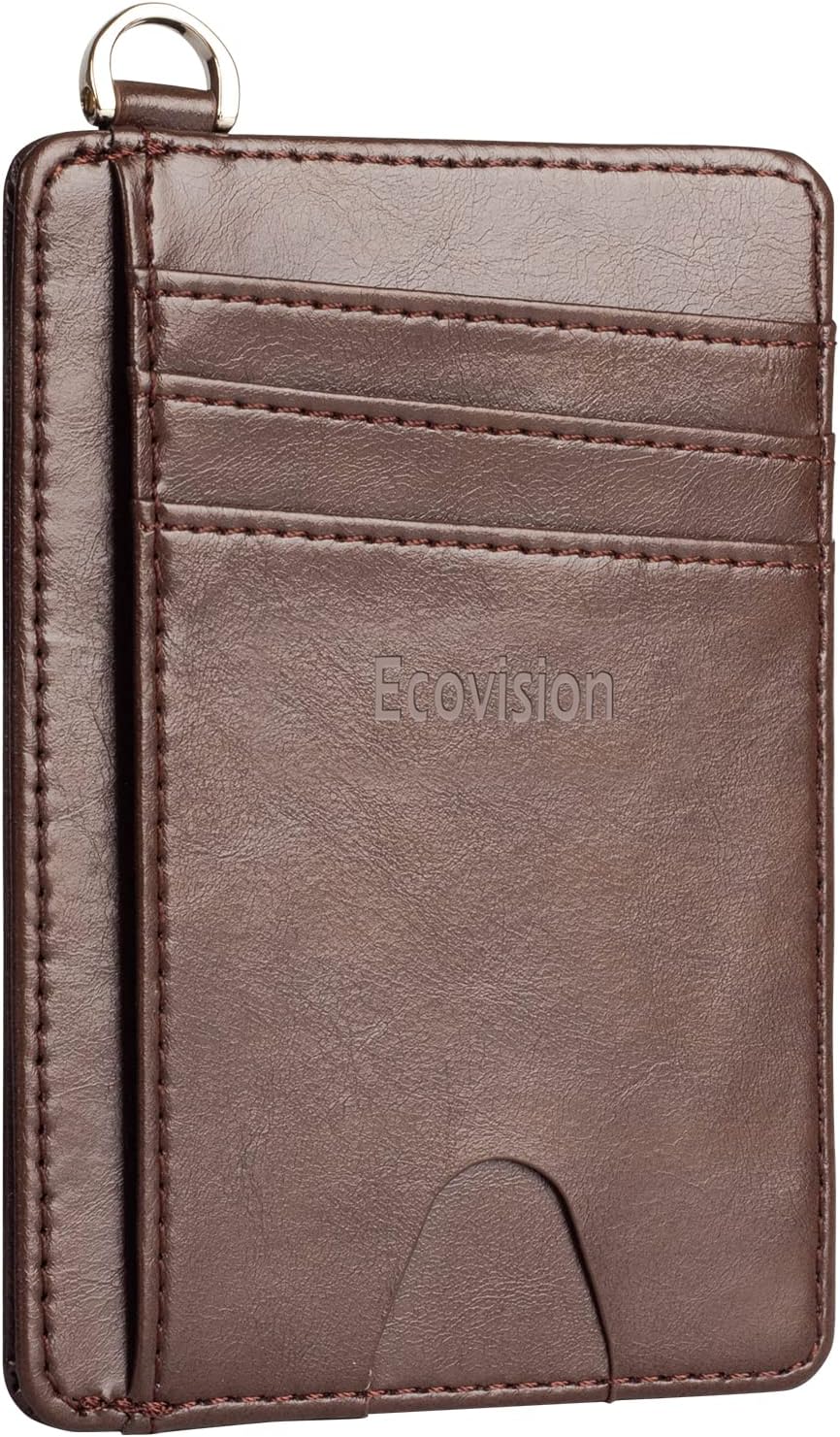 EcoVision Slim Minimalist Front Pocket Wallet, RFID Blocking Credit Card Holder Wallet with Detachable D-Shackle for Men Women