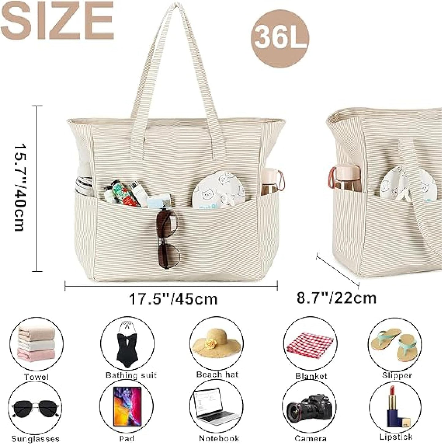 Bluboon Waterproof Beach Tote Pool Bags for Women Ladies Extra Large Carry On Bag With Wet Compartment for Weekender Travel