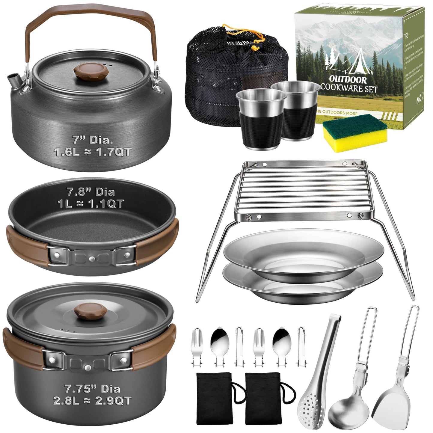 18Pcs Camping Cookware Cooking Set, Joyfair Camp Mess Kit with Utensils