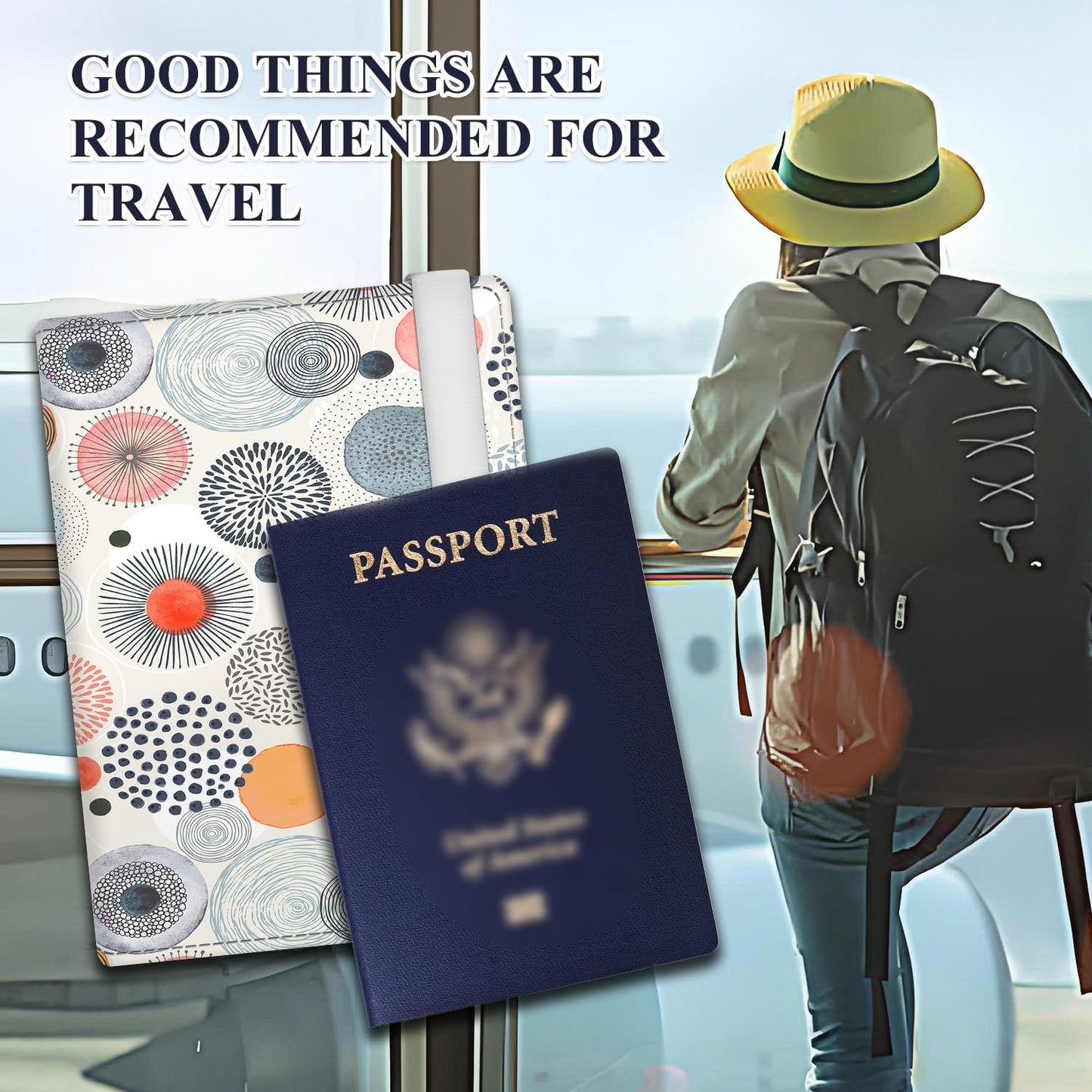 Passport Holder for Travel Essentials, RFID Premium Leather Passport Wallet Cover Case for Travel Must Haves Accessories, Passport Book Holders for Women Men Cute Polka Dots