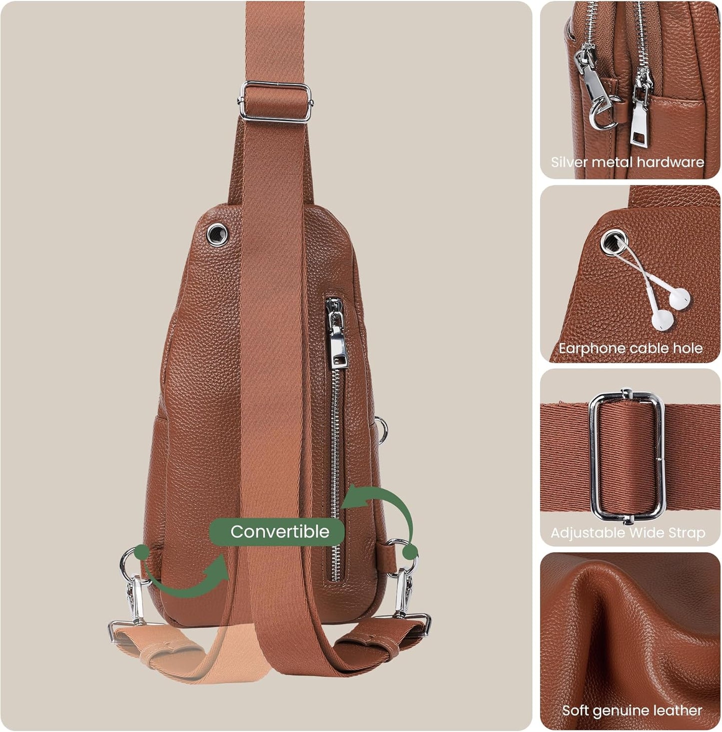 befen Genuine Leather Small Sling Bag for Women Anti-Theft Crossbody Chest Bags Fanny Packs for