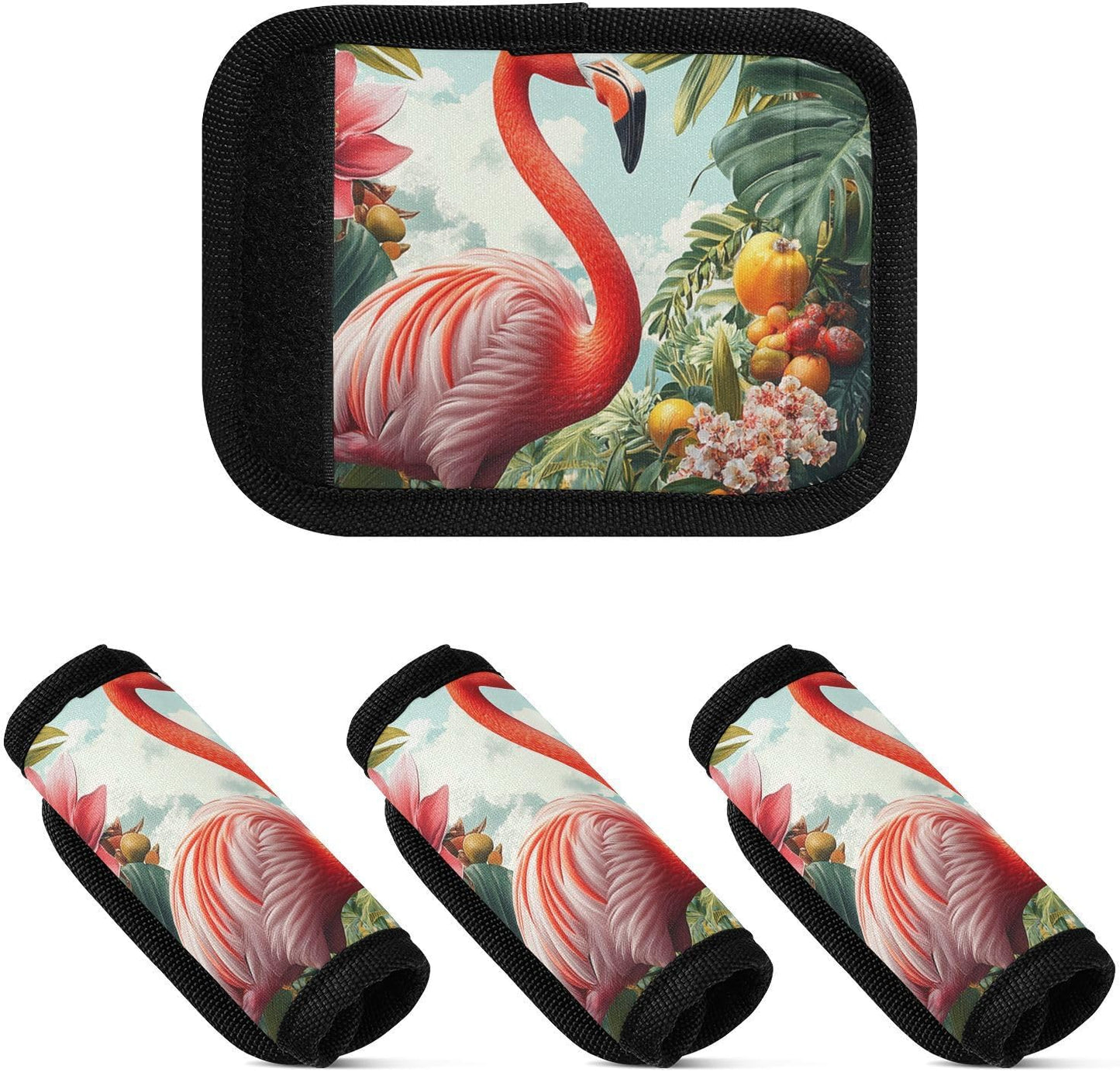 Tropical Flamingo and Fruits 4 Pack Luggage Handle Wraps Covers for Suitcase Identifiers Bag Tags Travel Accessories
