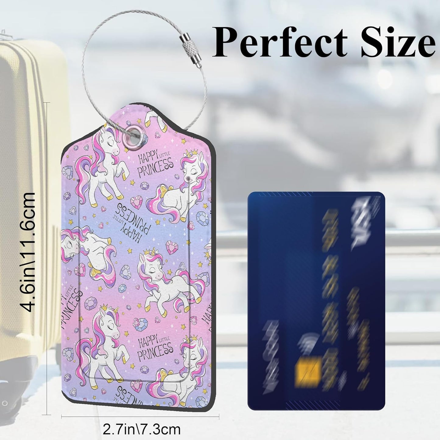 Art Watercolor Unicorns 2 Pack PU Leather Luggage Tags with Stainless Steel Loop, Funny Travel Labels with Privacy Cover ID Label for Quick Spotting